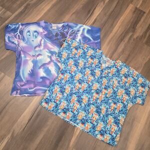 2 S.C.R.U.B.S. Halloween Scrub Tops Purple Blue Black Colorful Ghost Bat Owl 2XL